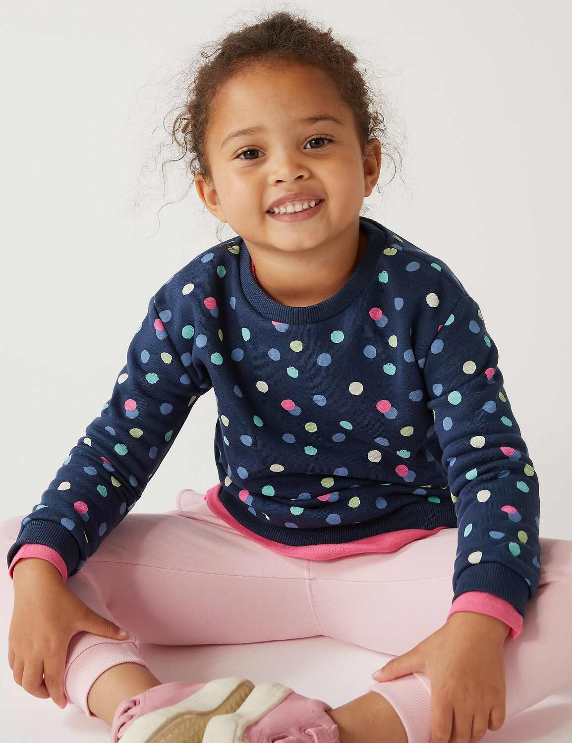 

Хлопковая толстовка с точечным принтом (2–7 лет) Marks & Spencer, темно-синий