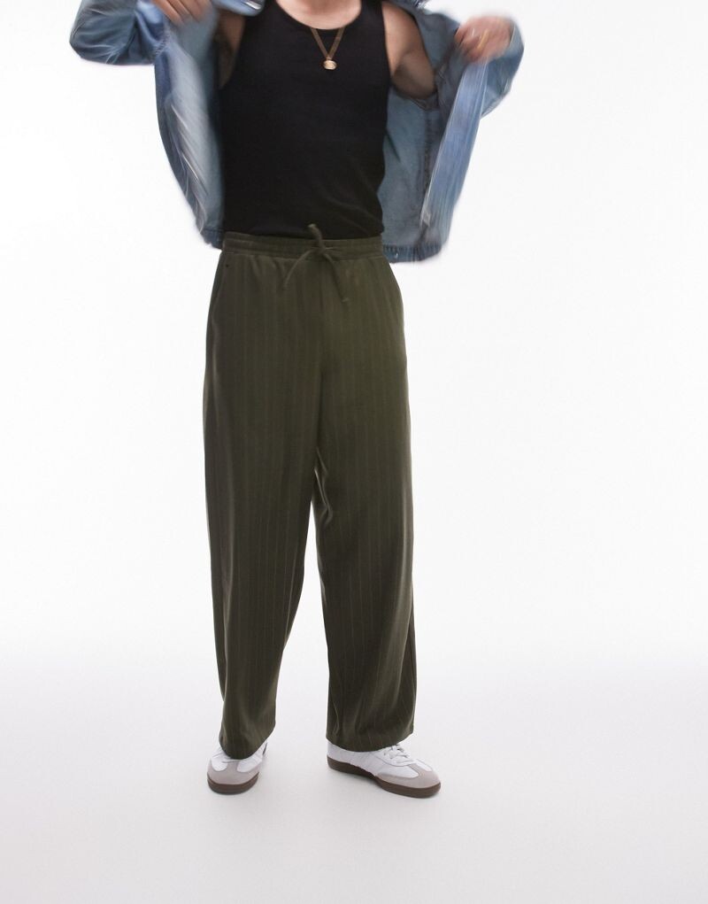 

Широкие брюки цвета хаки с полосками Topman