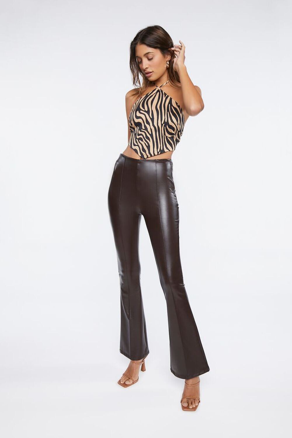 

Брюки-клеш из искусственной кожи с высокой посадкой Forever 21, кофе