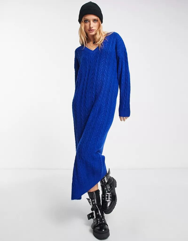 

Синее платье-свитер косой вязки ASOS
