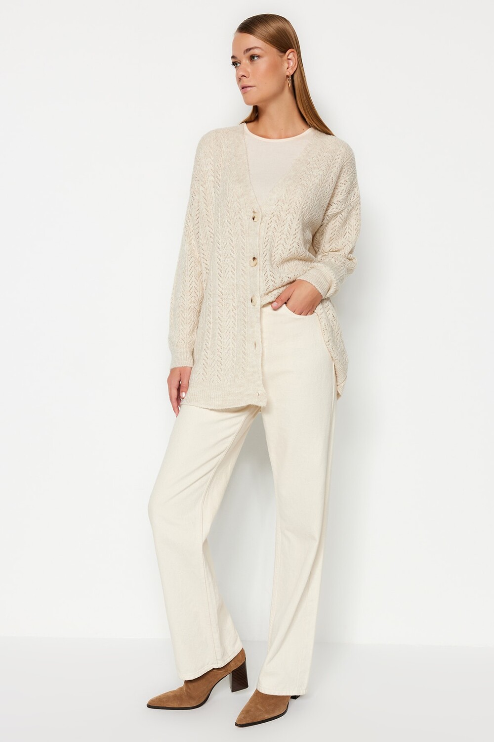 

Кардиган - Коричневый - Классический крой Trendyol Modest, коричневый