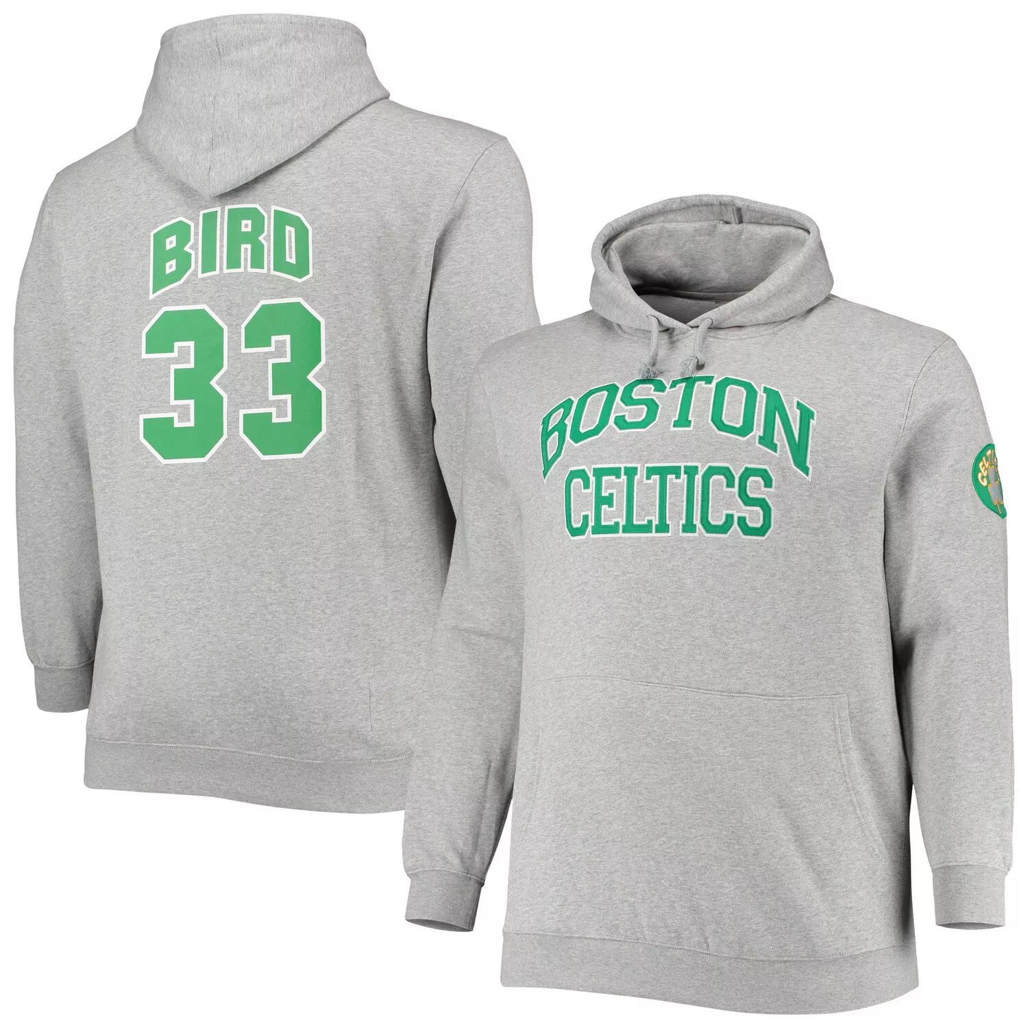 

Мужская толстовка с капюшоном Mitchell & Ness Larry Bird Heathered Grey Boston Celtics Big & Tall Name & Number