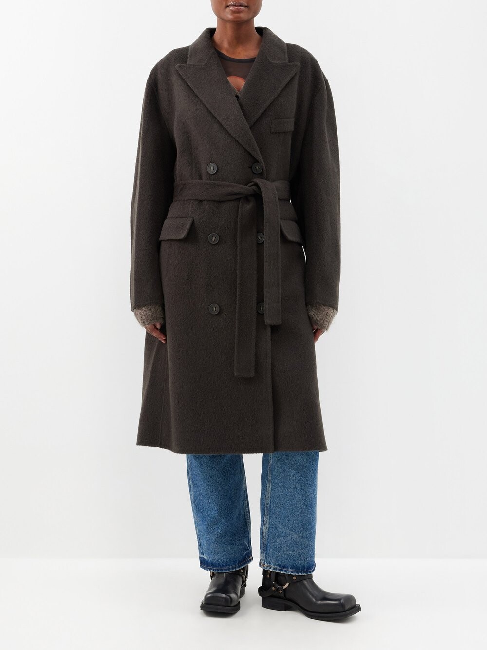 

Пальто onessa из смесовой шерсти с поясом Acne Studios, серый