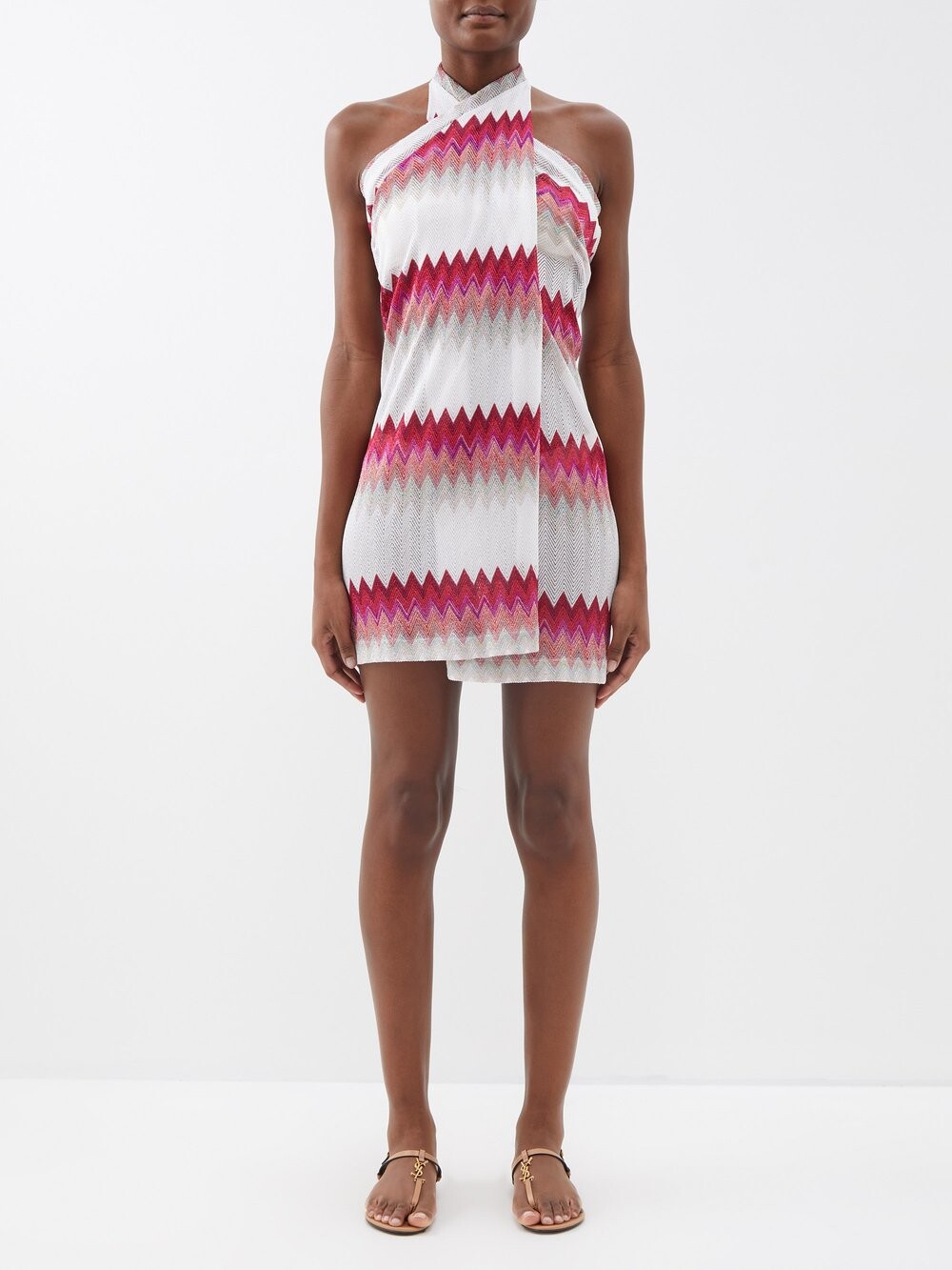

Платье мини из жаккардового джерси асимметричного шеврона Missoni, розовый