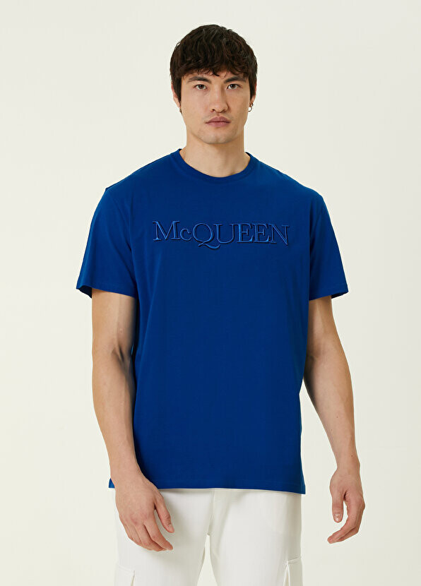 

Темно-синяя футболка с вышитым логотипом Alexander McQueen, Синий