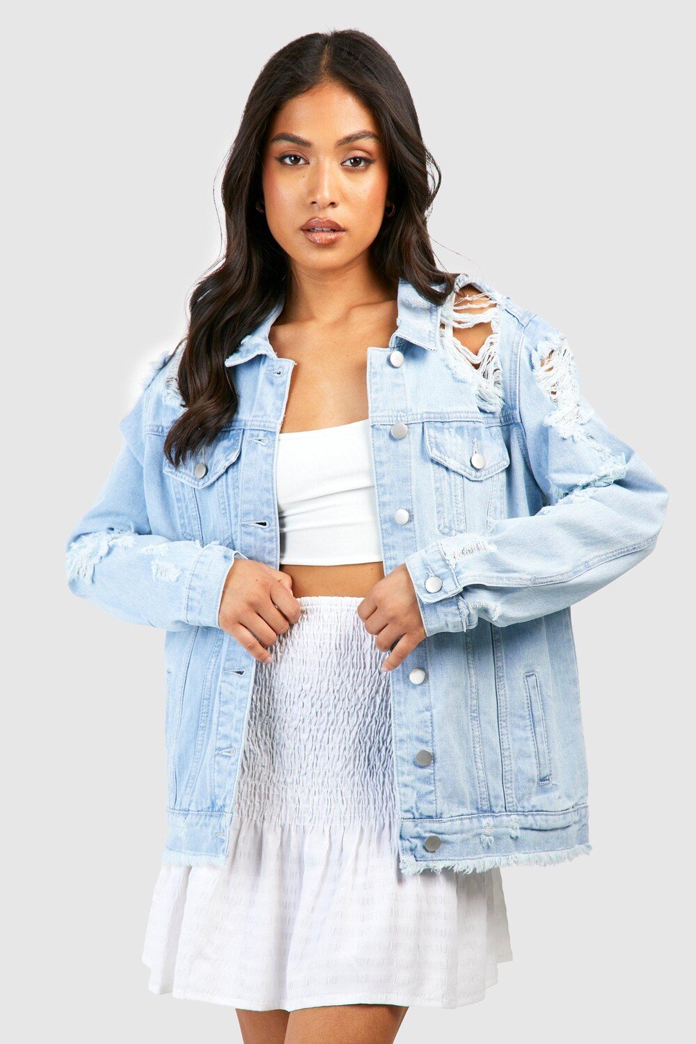 

Джинсовая куртка оверсайз petite bleach Boohoo, синий