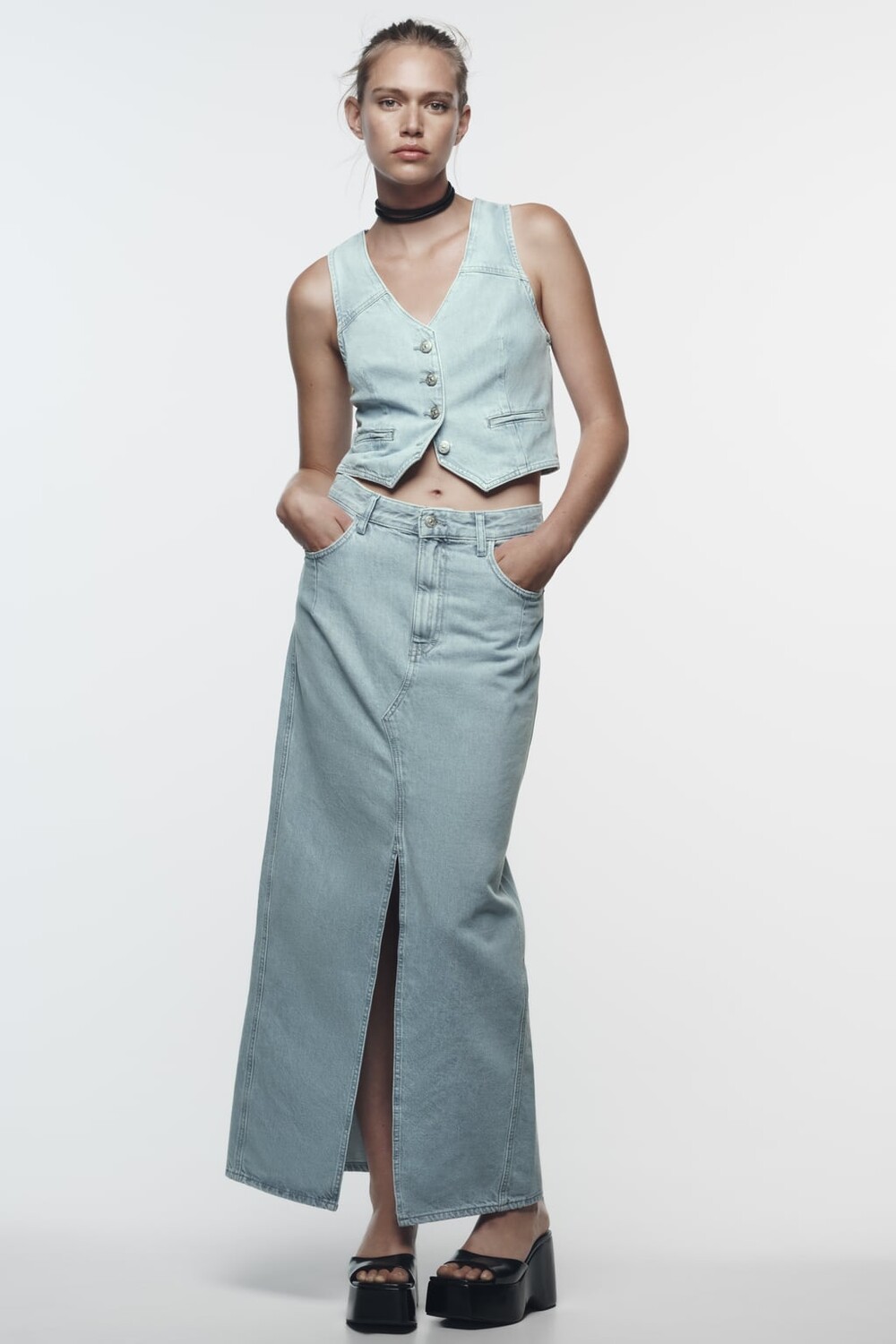 

Укороченный жилет z1975 из денима ZARA, серый