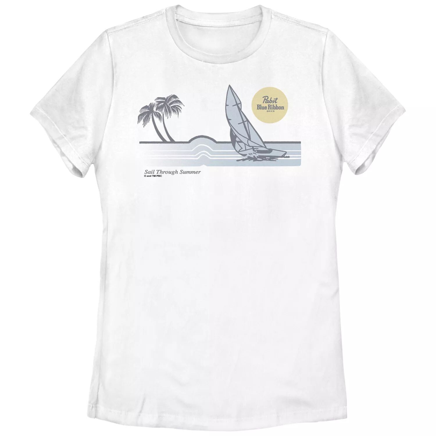 

Футболка с синей лентой Pabst для юниоров и плакатом с рисунком Sail Through Summer Licensed Character