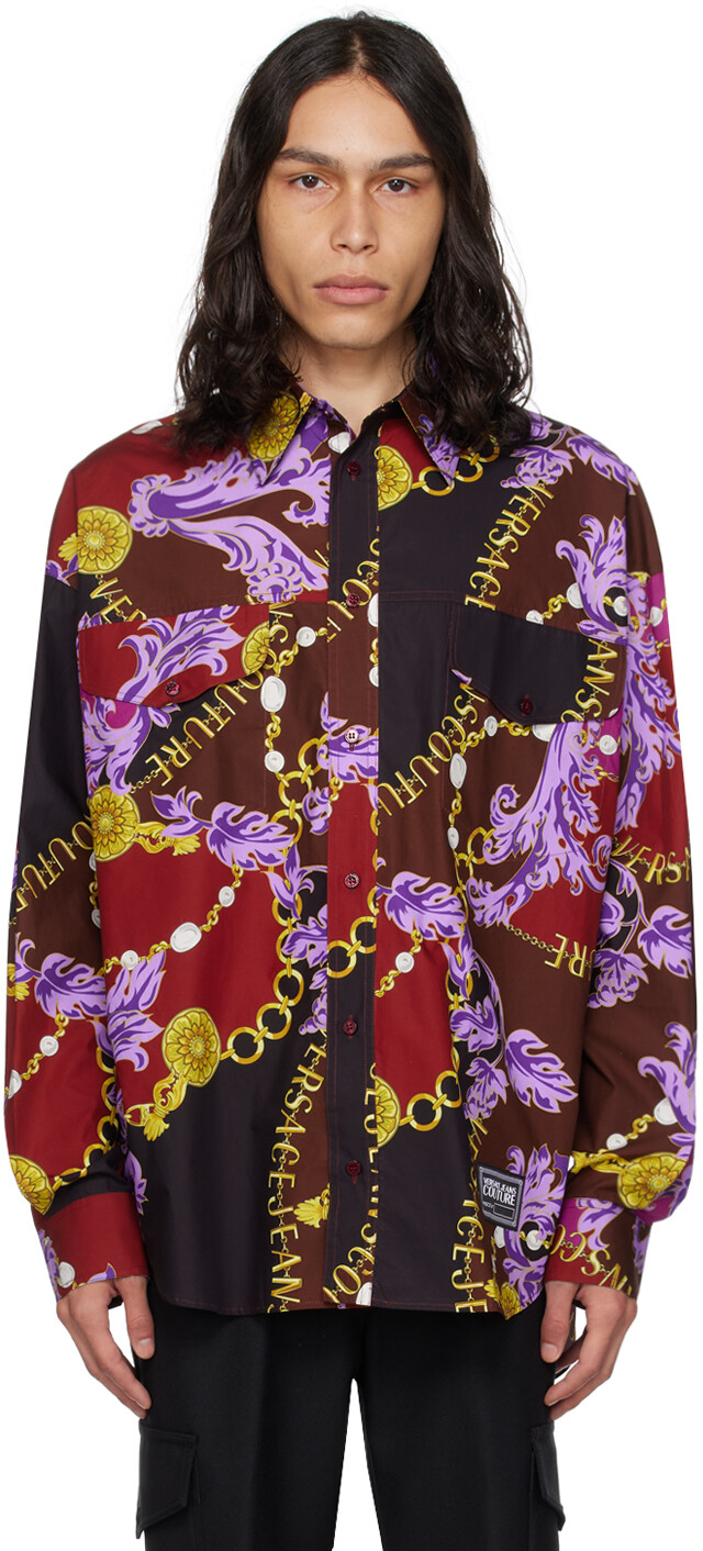 

Пурпурная рубашка с цепочкой от кутюр Versace Jeans Couture