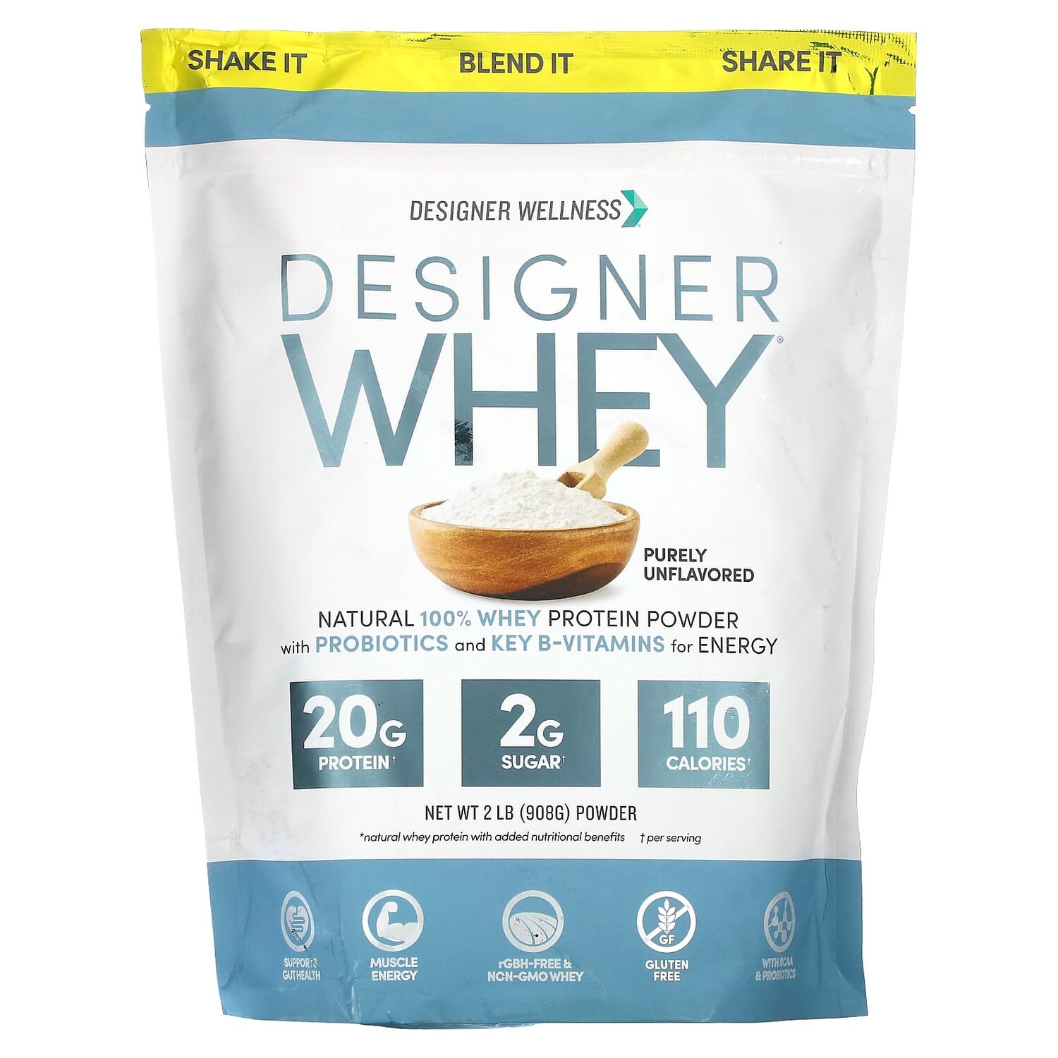 

Designer Whey, натуральный 100%-ный сывороточный белок, чистый без вкуса, 908 г, Designer Wellness