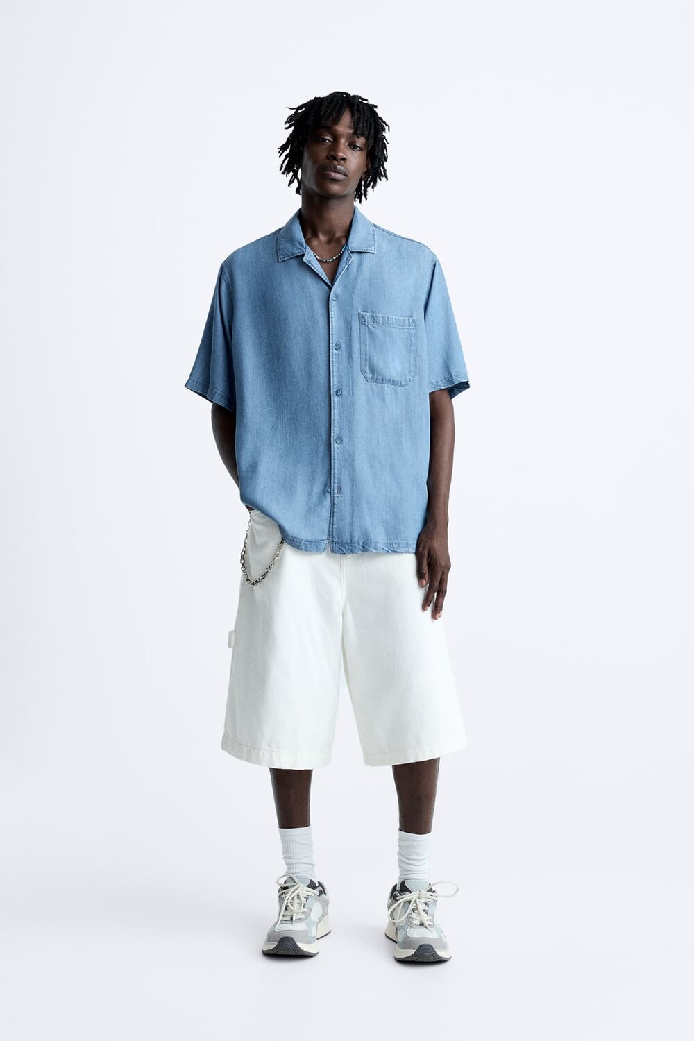 

Джинсовая рубашка с карманом ZARA, синий