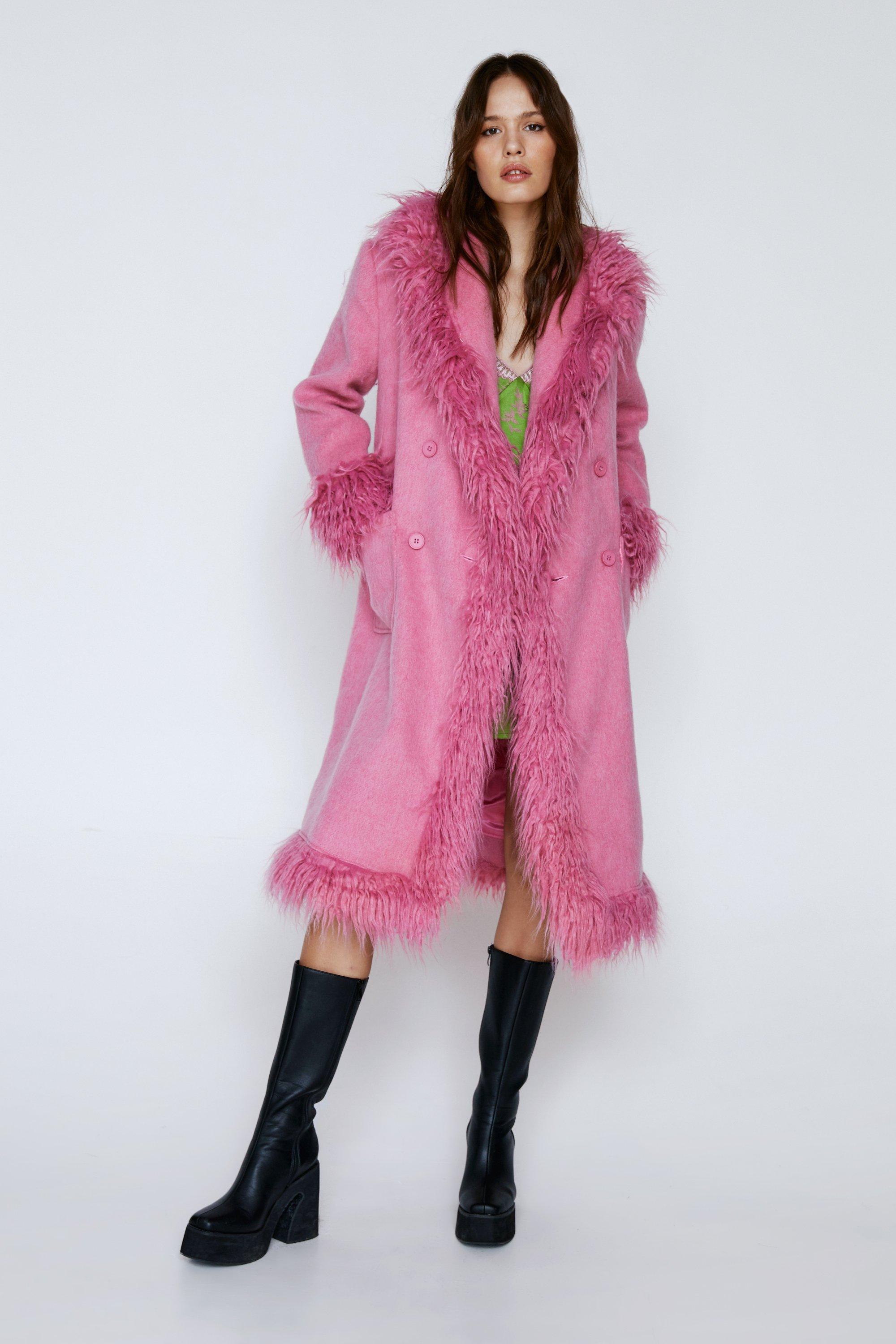 Шерстяное пальто премиум-класса с отделкой из искусственного меха Nasty Gal, розовый классический пиджак премиум класса с жемчужной отделкой nasty gal белый