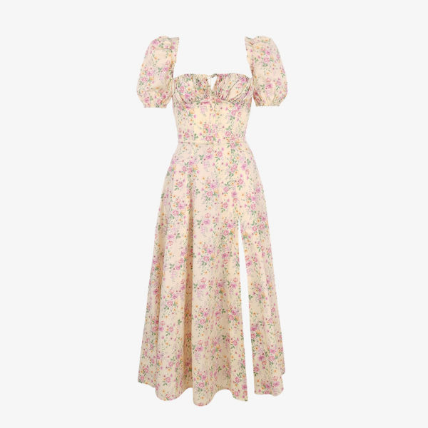 Платье миди Tallulah из смесового хлопка с пышными рукавами House Of Cb, цвет lemon floral