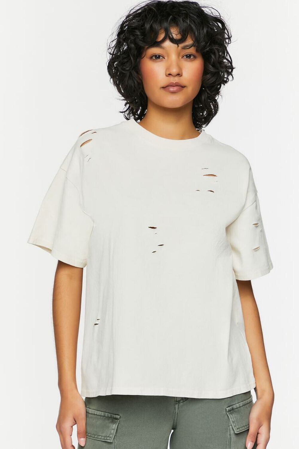 

Потертая футболка Crew Forever 21, ванилла