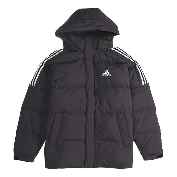 Пуховик adidas 3st Puff Down J Stay Warm Sports hooded down Jacket Black, черный цена и фото