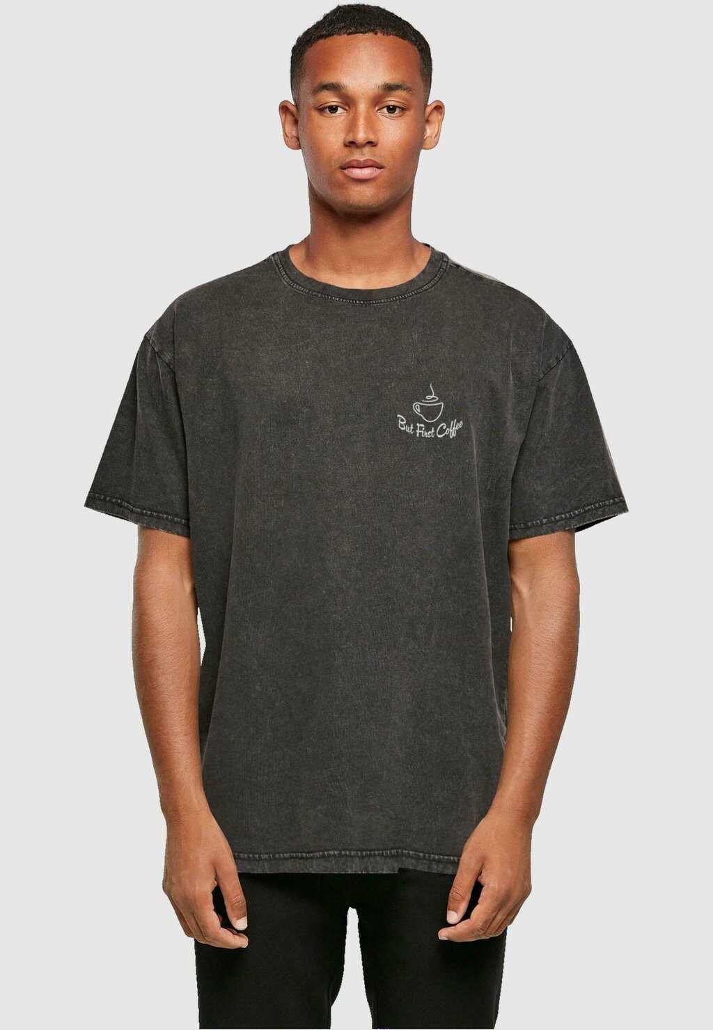 

Футболка с принтом BUT FIRST COFFEE ACID WASHED HEAVY Merchcode, цвет black