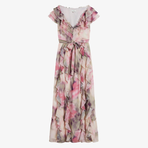 

Тканое платье макси с цветочным принтом Ted Baker, цвет coral