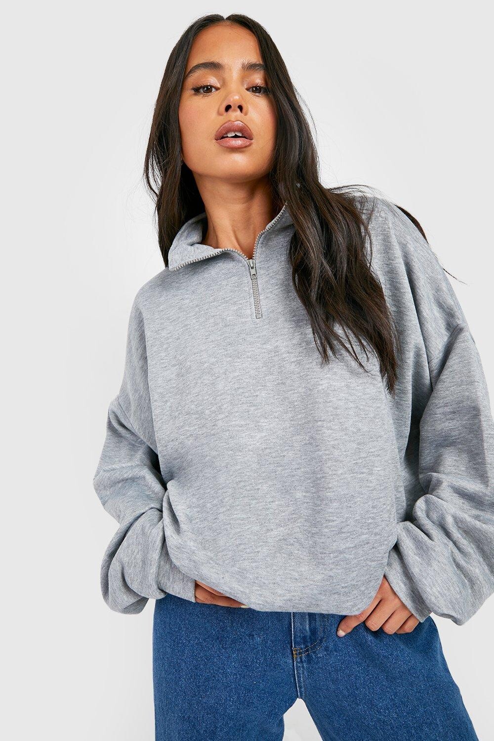 

Базовый свитер на половине молнии petite Boohoo, серый