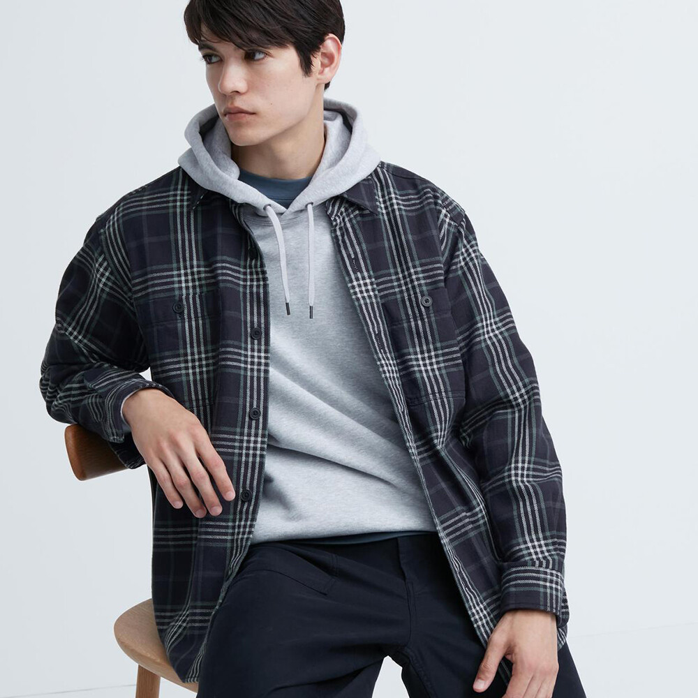 

Рубашка в клетку из бамбукового хлопка Uniqlo, темно-серый