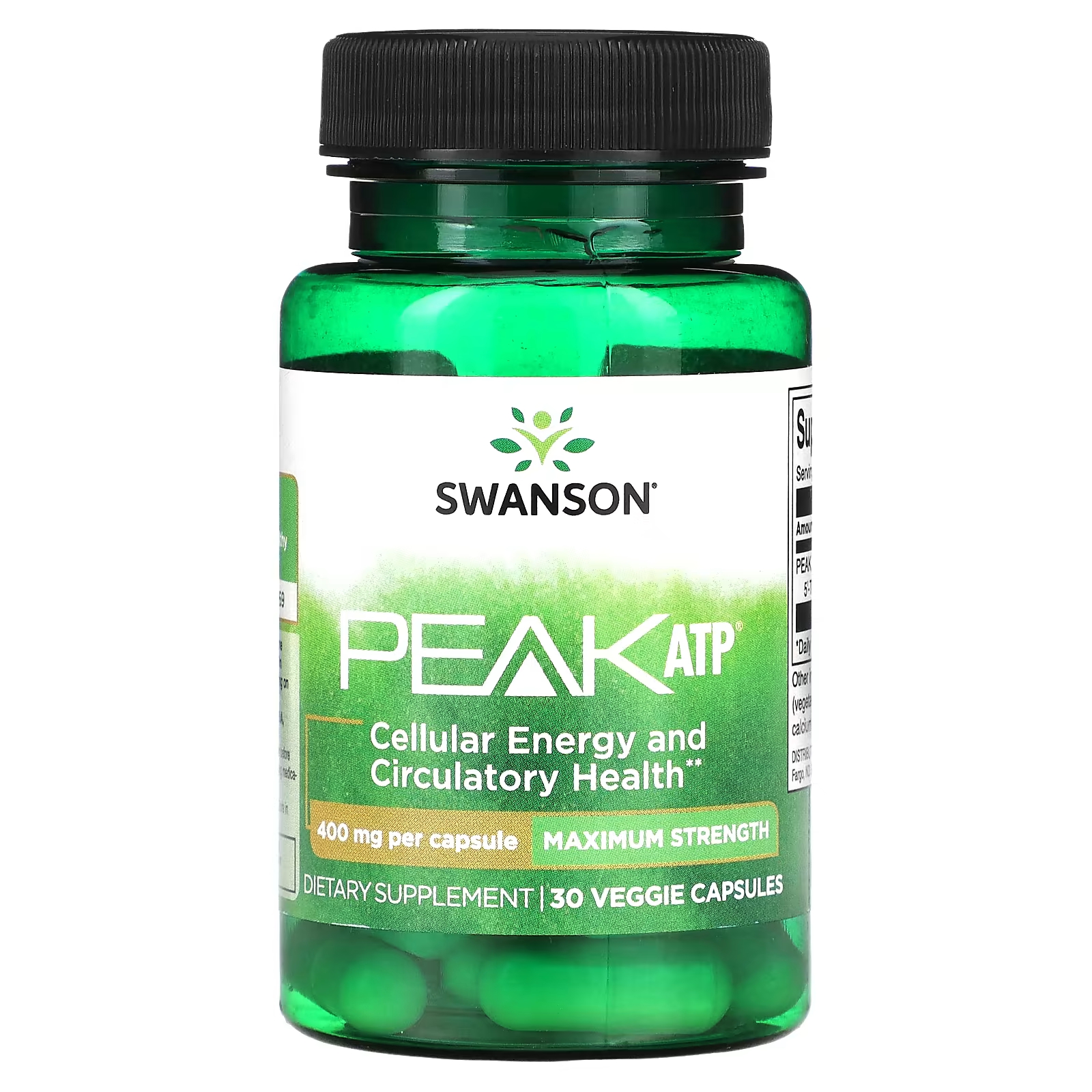 Swanson Peak ATP Максимальная сила 400 мг 30 растительных капсул