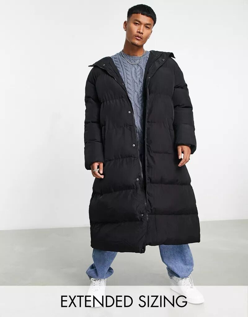 

Черная длинная объемная куртка-пуховик ASOS