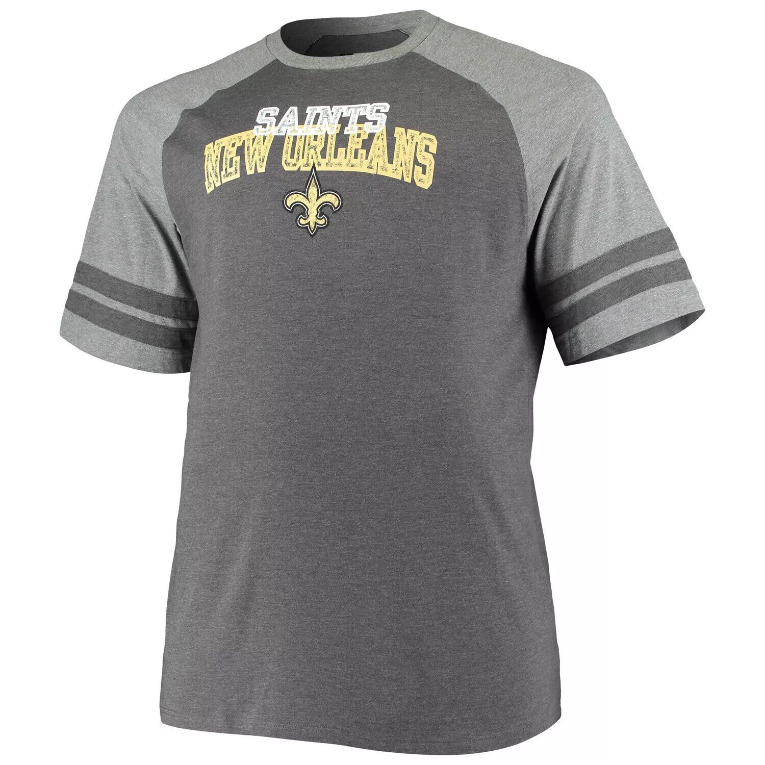 

Мужская фирменная угольно-серая футболка New Orleans Saints Big & Tall с двумя полосками, трехцветная футболка реглан Fanatics, Серый