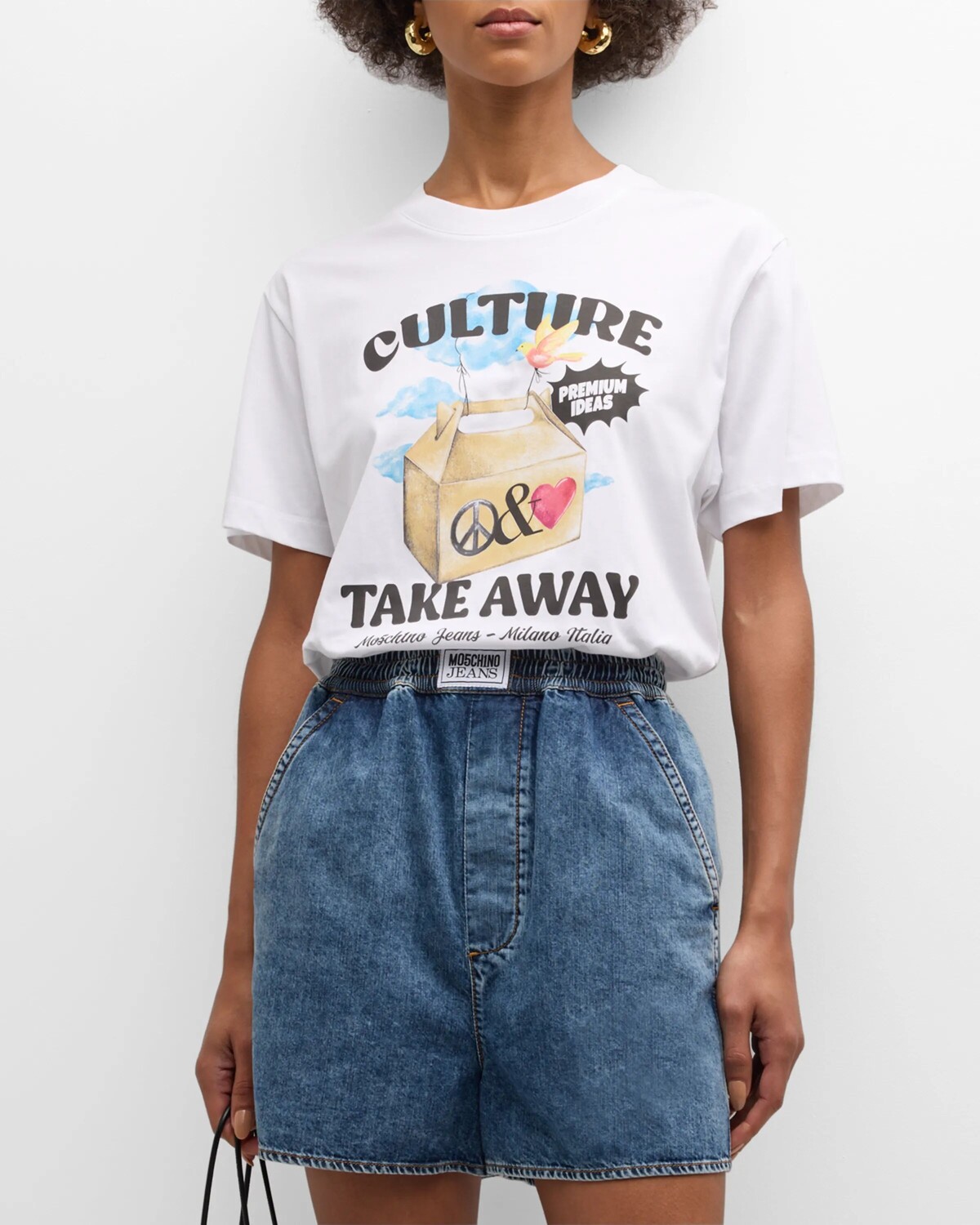 

Футболка из хлопкового джерси с принтом Moschino Jeans, цвет Multi White