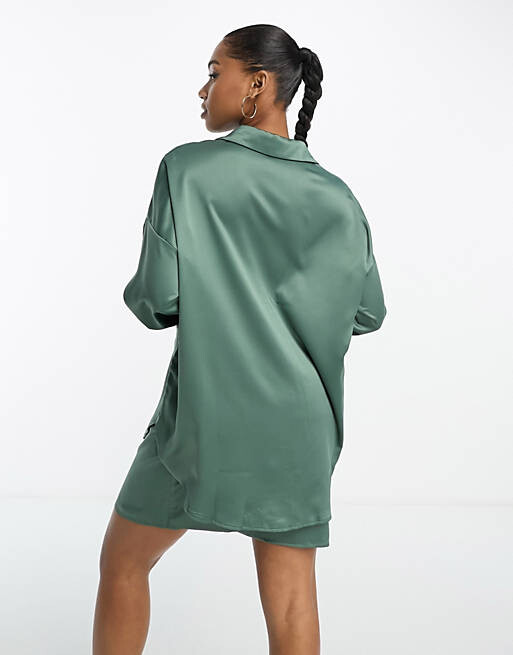 

Зеленая комбинационная рубашка из атласа оверсайз Vero Moda