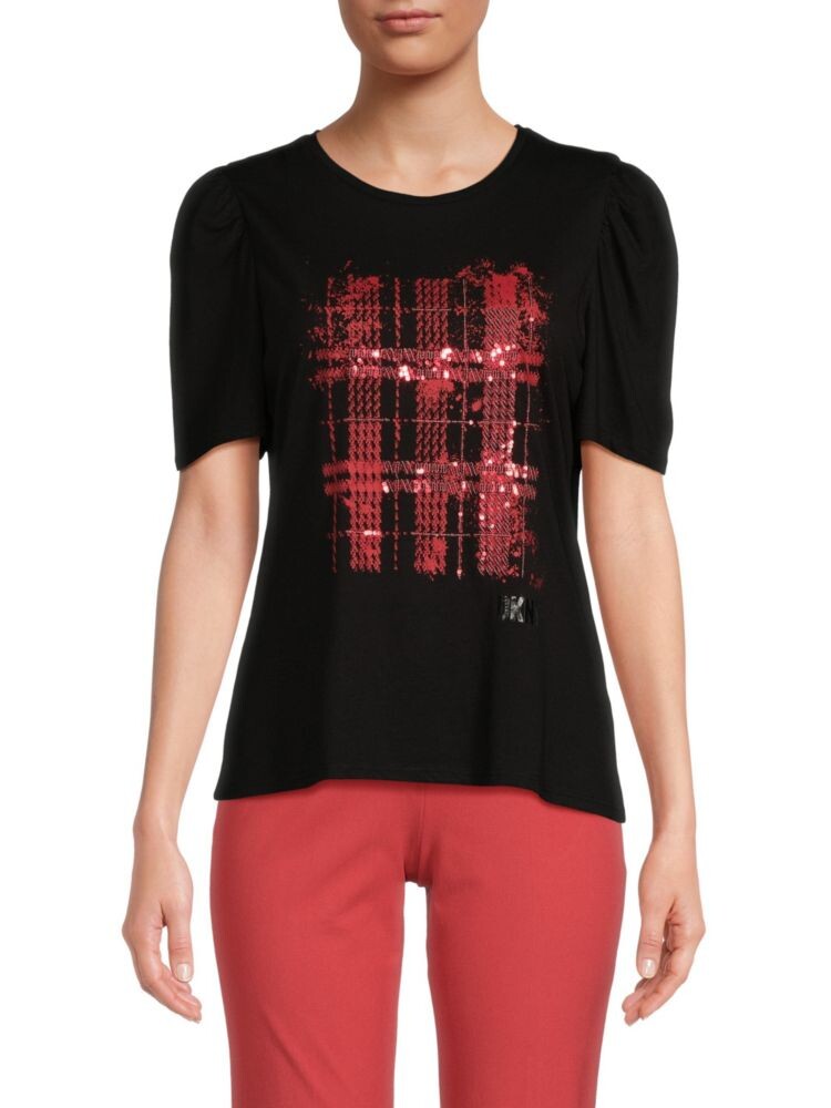 

Футболка с рисунком в клетку с пайетками Dkny, цвет Black Scarlet