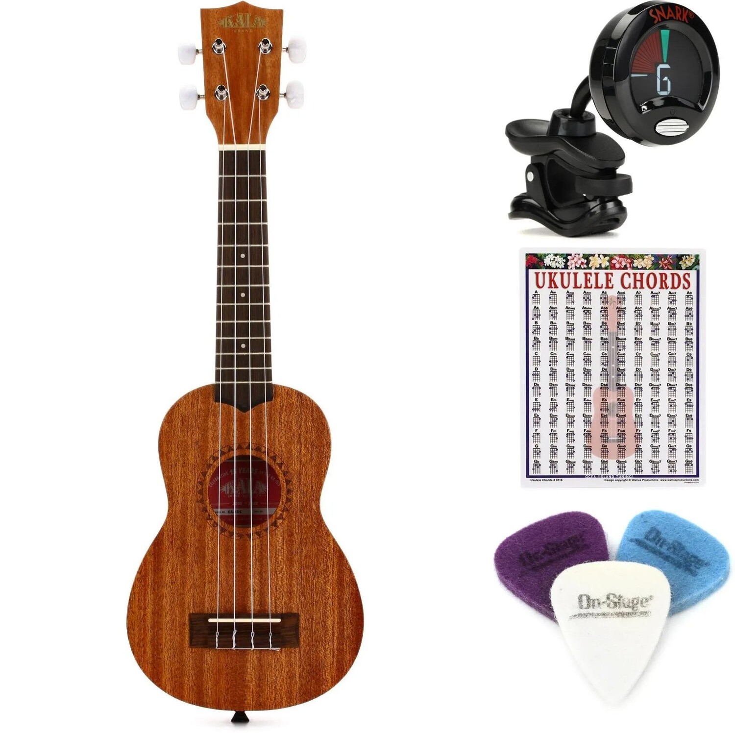 

Новый комплект предметов первой необходимости для укулеле Kala KA-15S Soprano — атласное красное дерево