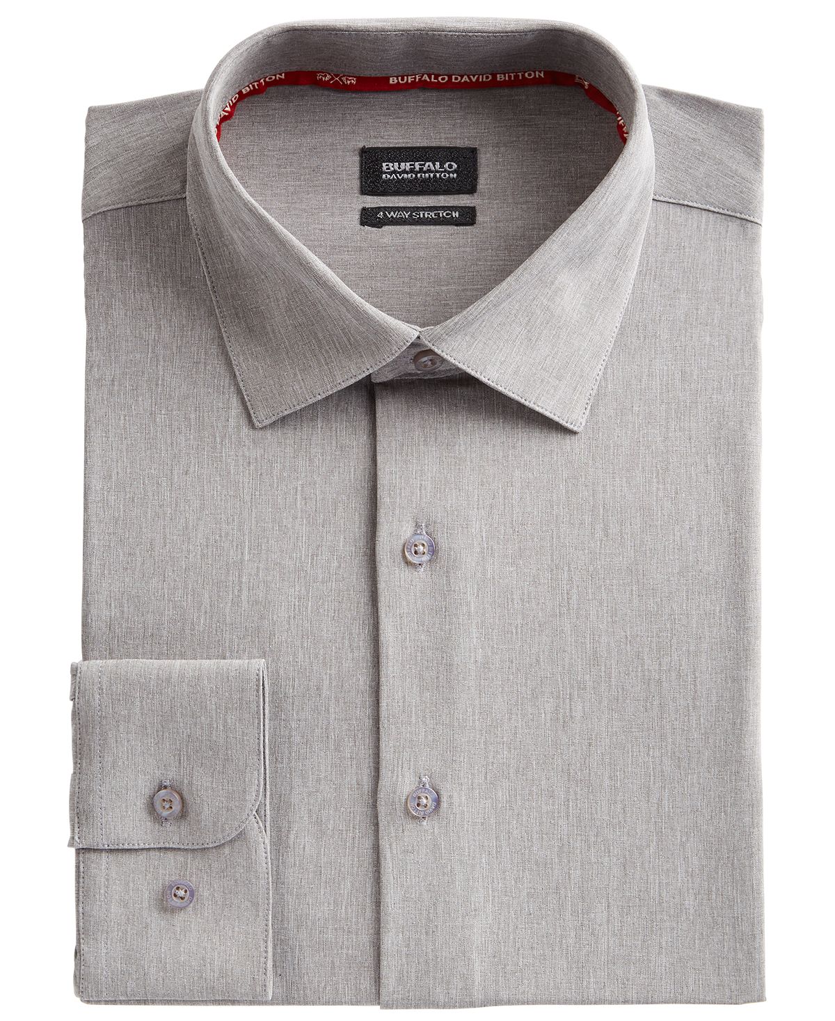 цена Мужская классическая рубашка slim-fit performance stretch серого цвета из однотонного шамбре Buffalo David Bitton, серый
