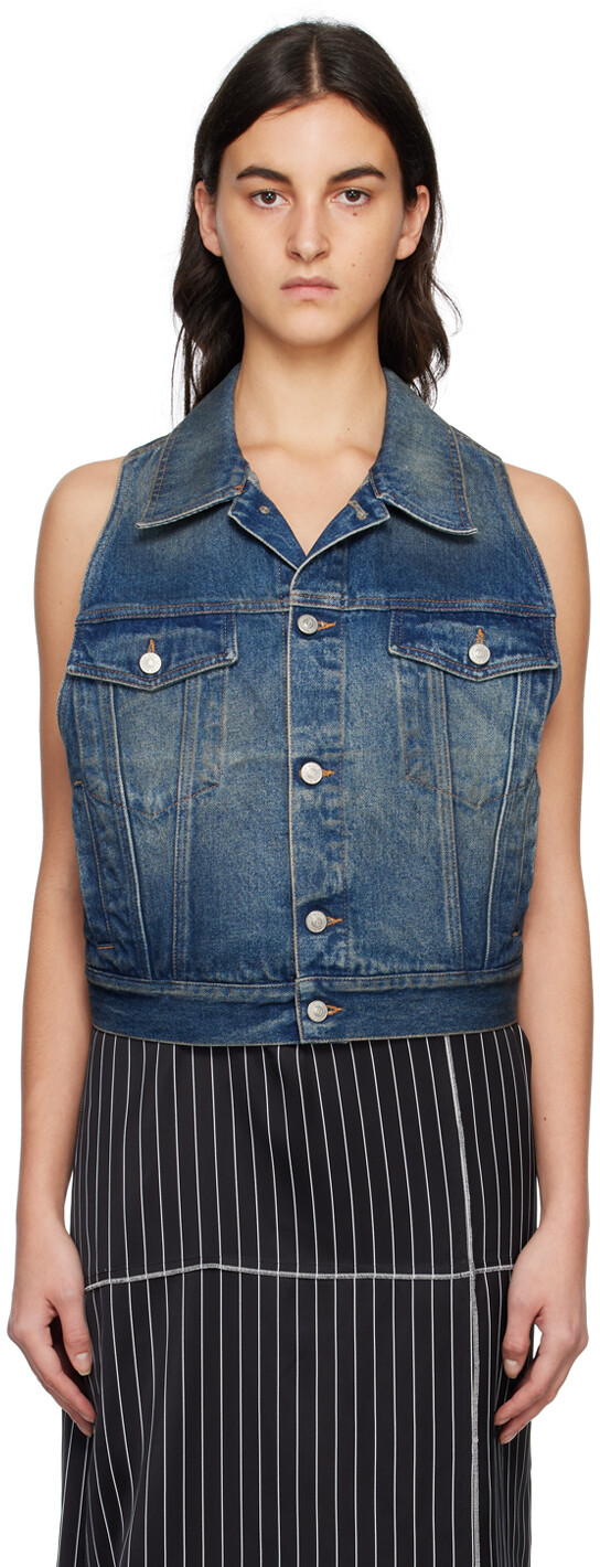 

Джинсовый жилет цвета индиго с открытой спиной MM6 Maison Margiela