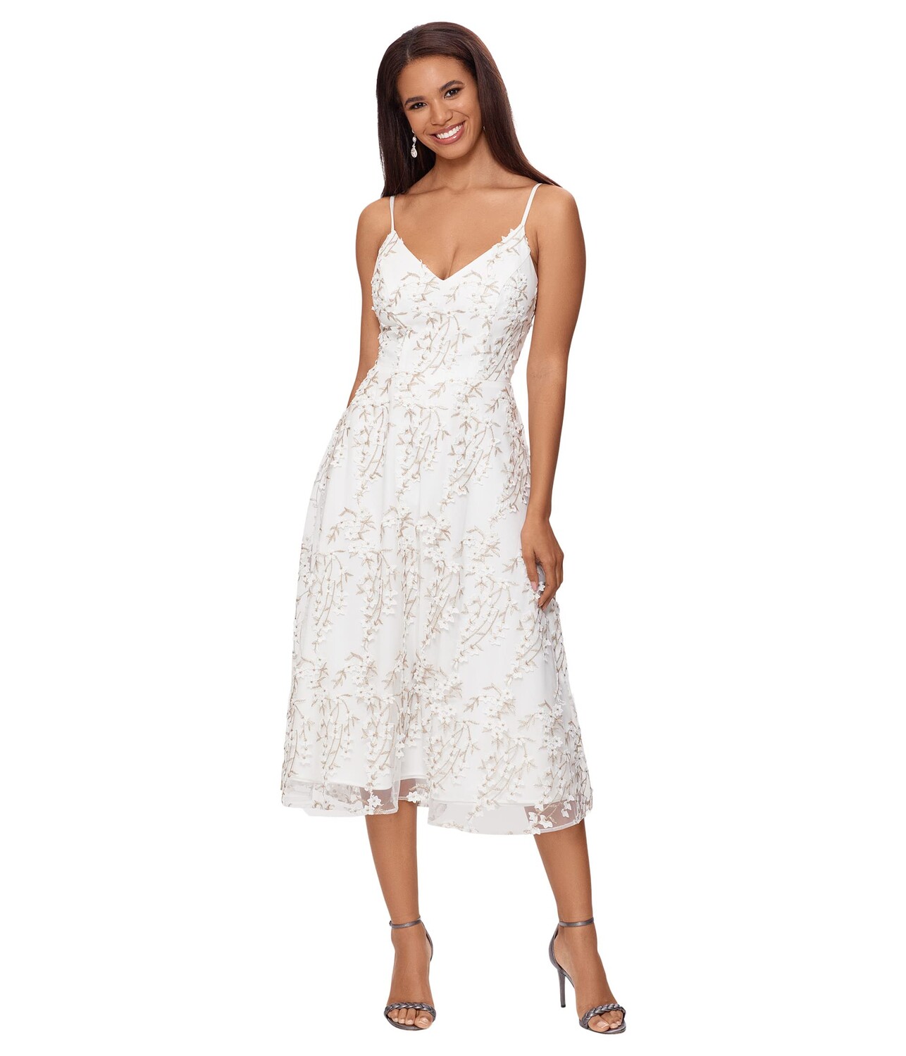 

Платье XSCAPE, Midi Gold Lace V-Neck