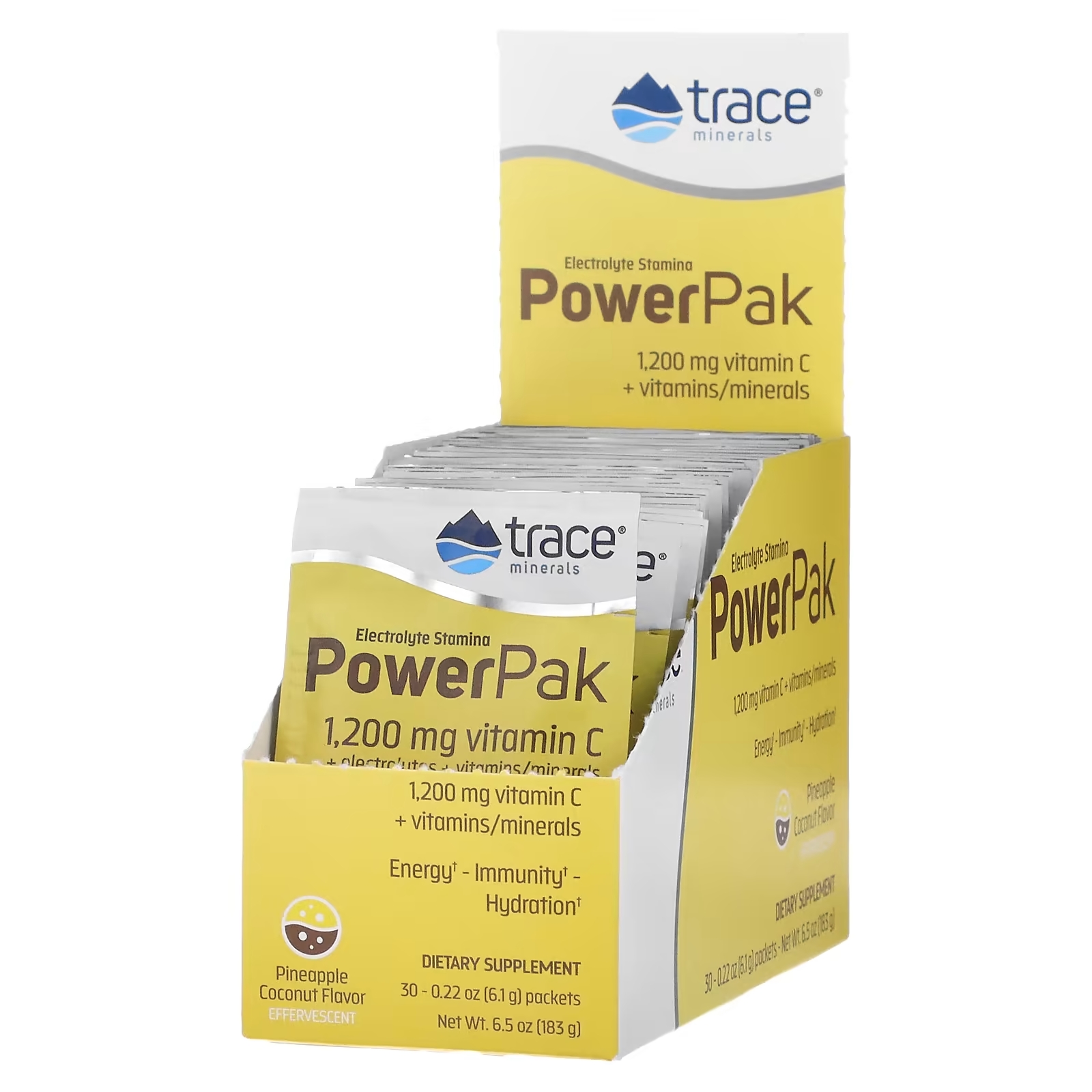 Пищевая Добавка Trace Minerals Electrolyte Stamina PowerPak, ананас и кокос, 30 пакетиков по 6,1 г