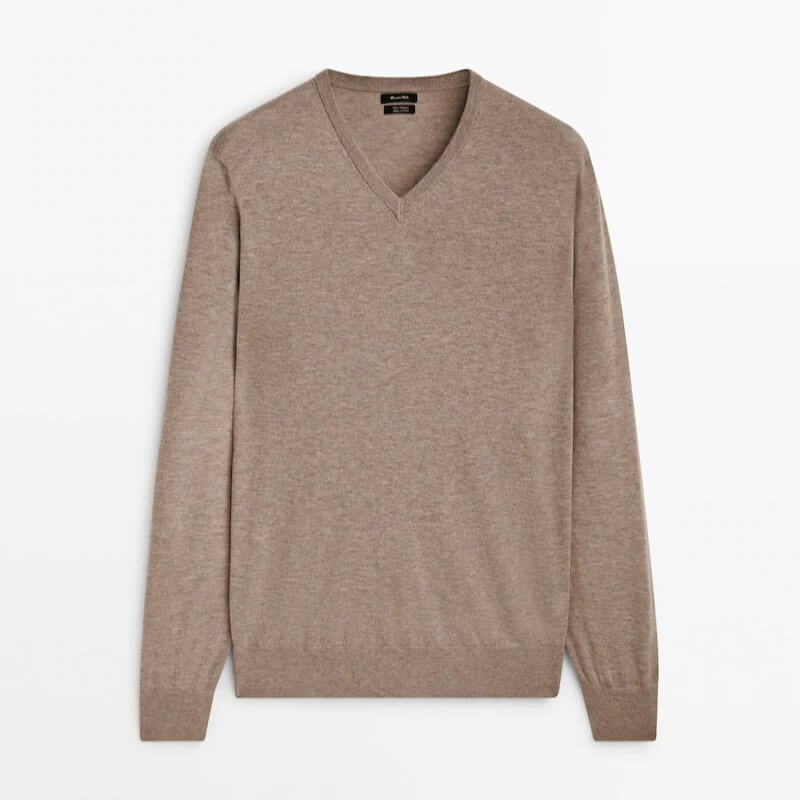 

Свитер Massimo Dutti Wool Blend V-Neck, бежевый