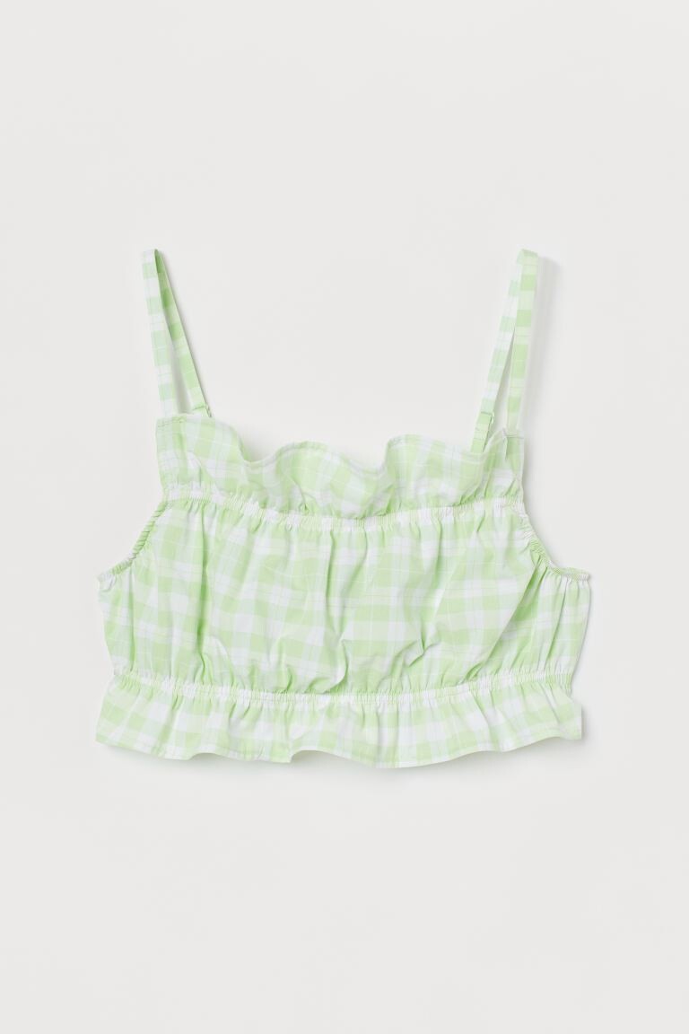 

Укороченный топ с оборками H&M, светло-зеленый/белая клетка