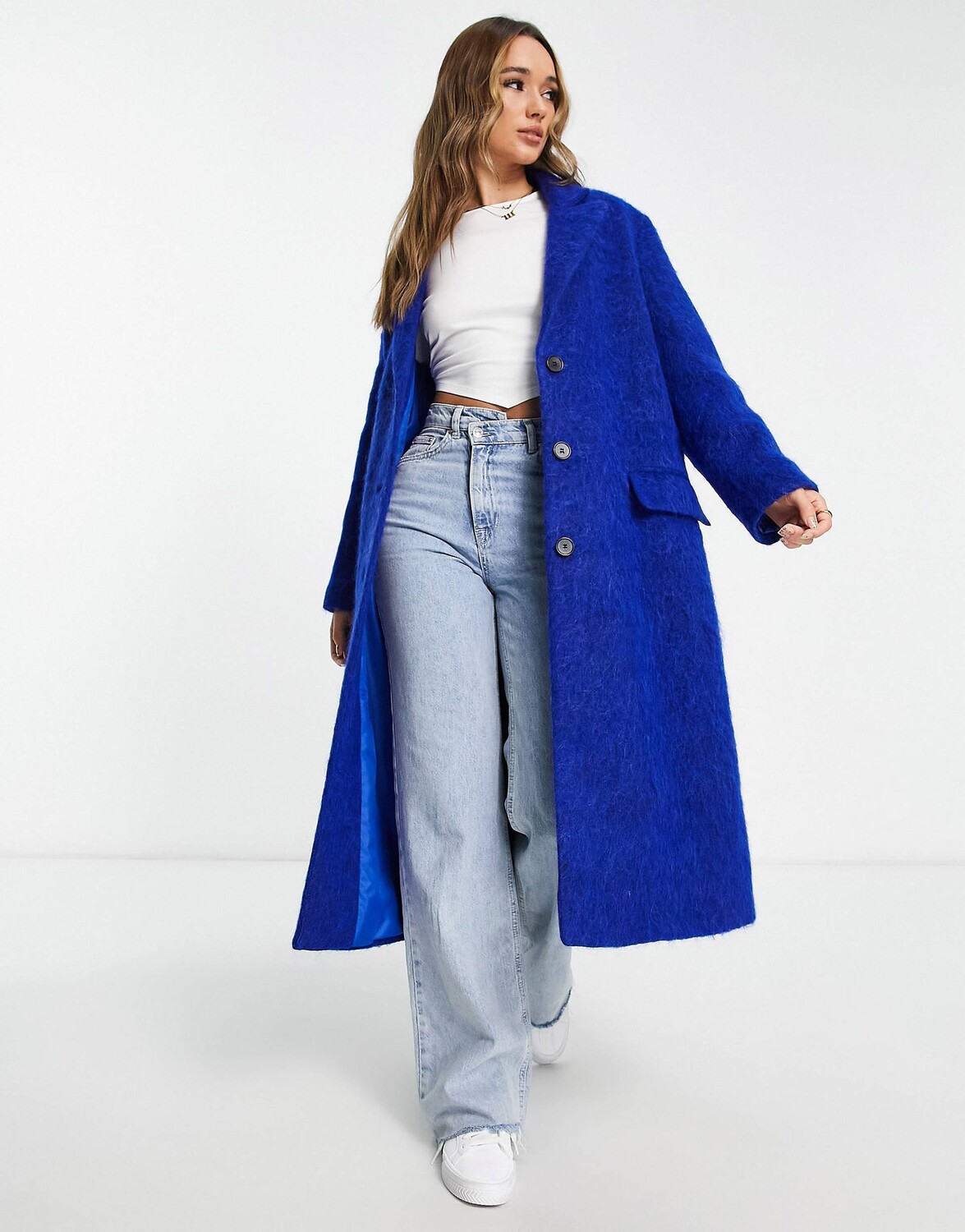 

Синее пальто из смесовой шерсти с начесом ASOS DESIGN smart