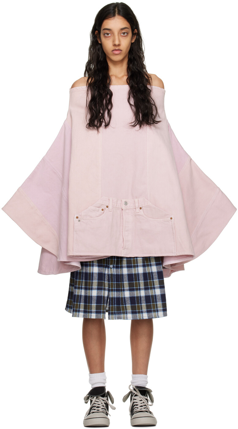 

Джинсовая куртка-пончо SSENSE Exclusive Pink Sweater Bless