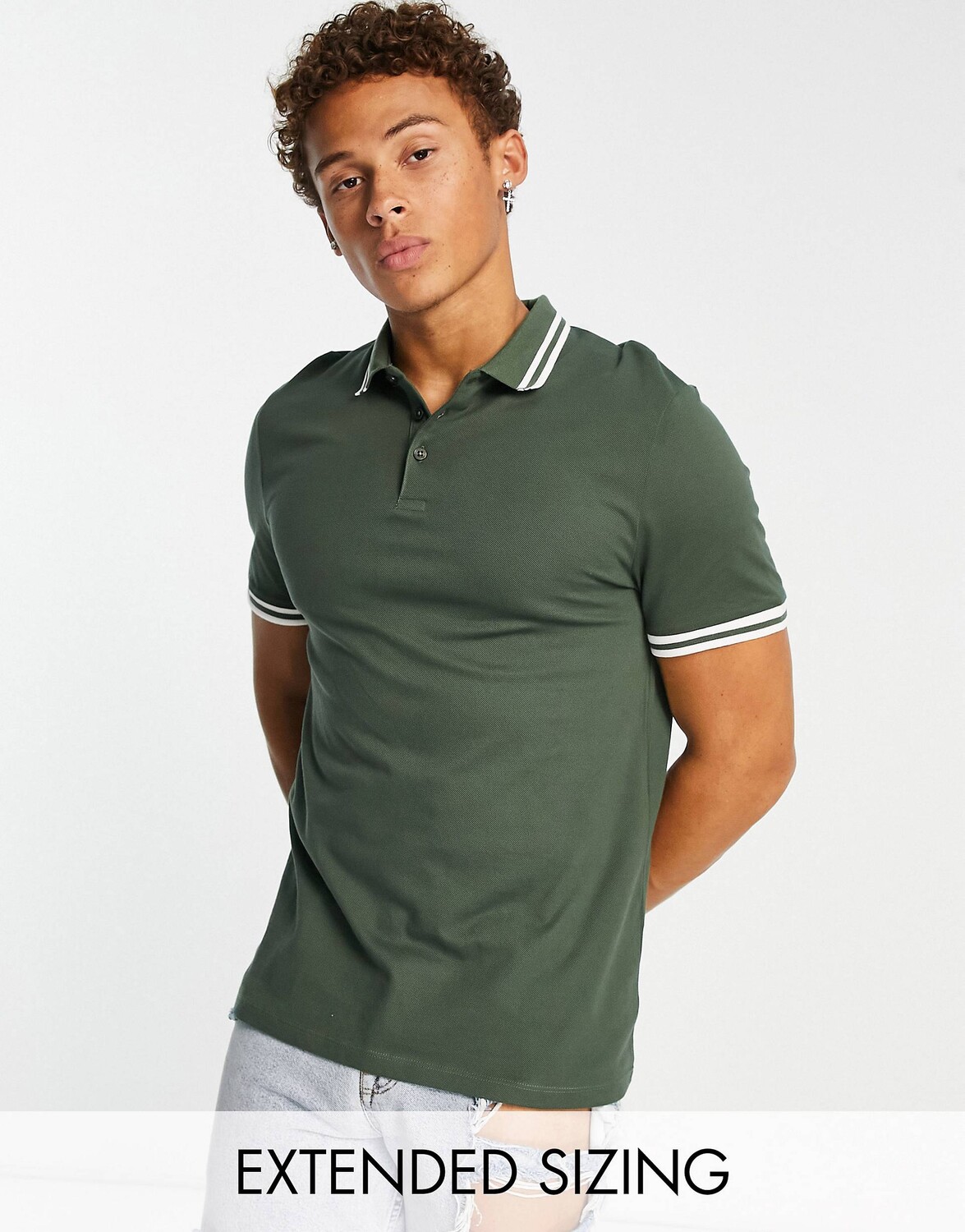 

Рубашка поло цвета хаки из пике ASOS DESIGN