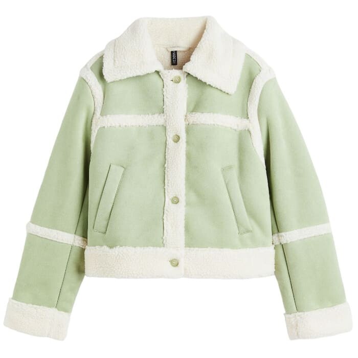 

Куртка H&M Teddy-lined jacket, светло-зеленый