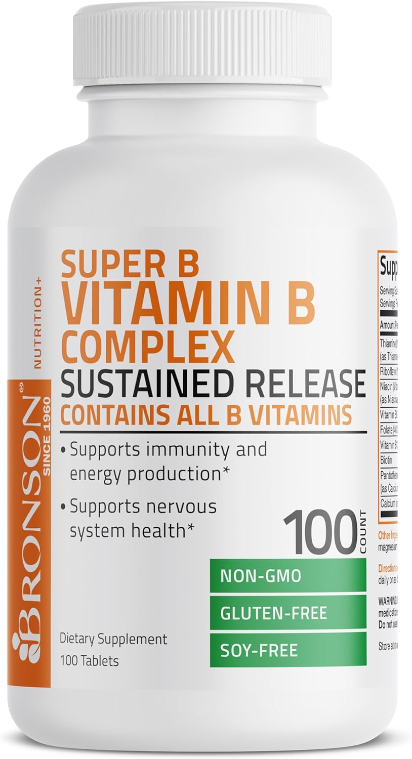 Витамины группы B Bronson Super B Vitamin B Complex, 100 таблеток bluebonnet nutrition b complex 100 витамины группы b 50 растительных капсул