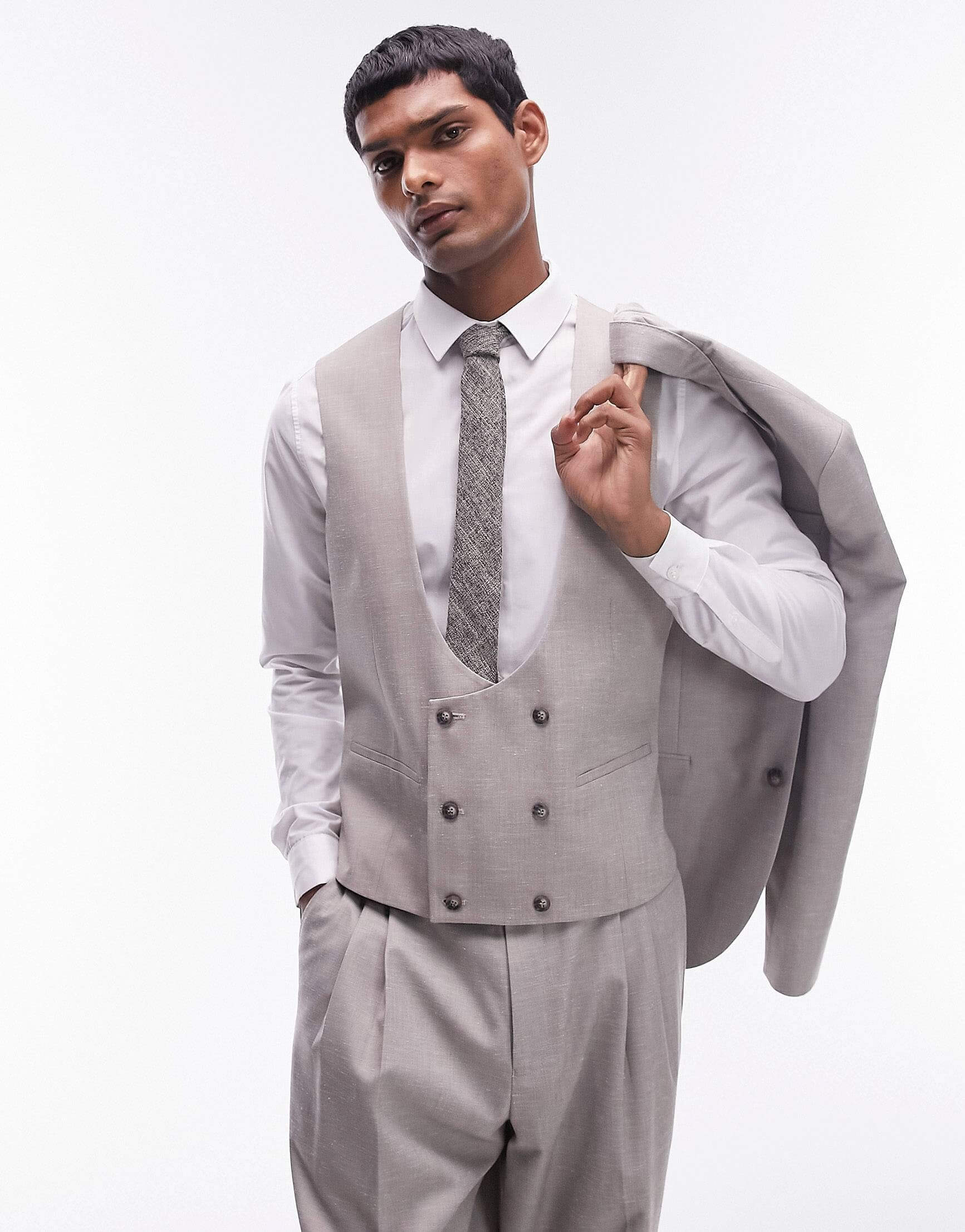 Жилет Topman With A Fitted Cut Made Of Linen-Blend Material, серо-бежевый шорты topman with a linen blend серо бежевый