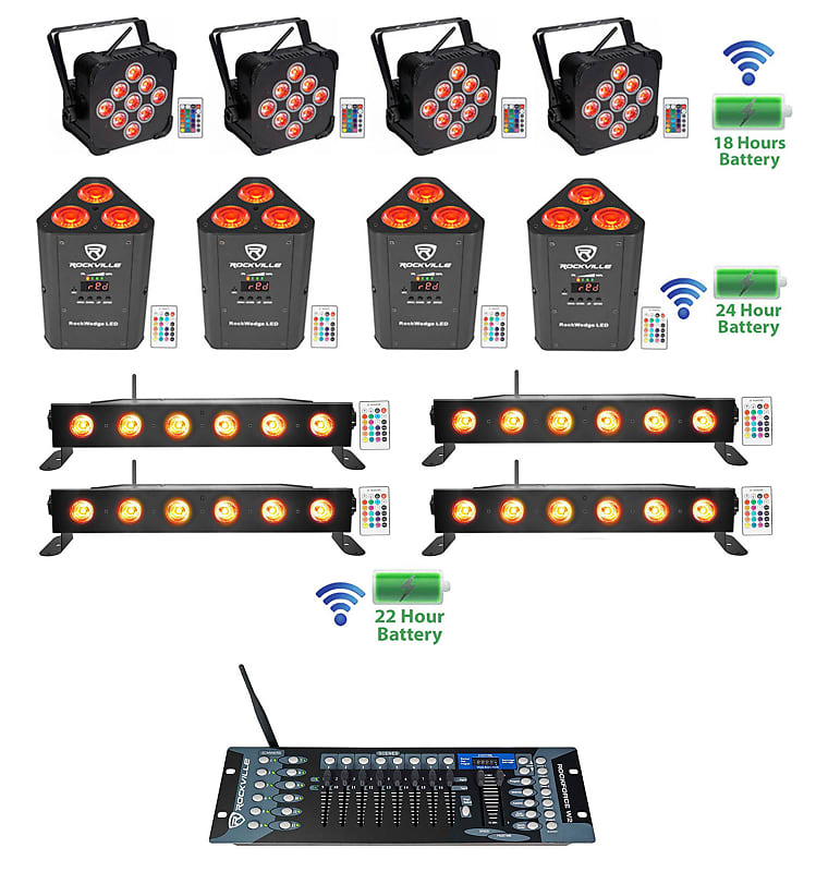 Комплект 4 Rockville Best PAR + Best STRIP + RockWedge Wireless DMX Battery Lights + Контроллер Best PAR + RockWedge + Best STRIP
