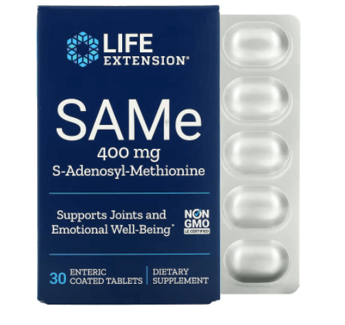 life extension same s аденозилметионин 400 мг 30 таблеток покрытых кишечнорастворимой оболочкой SAMe S-аденозил-метионин Life Extension 400 мг, 30 таблеток
