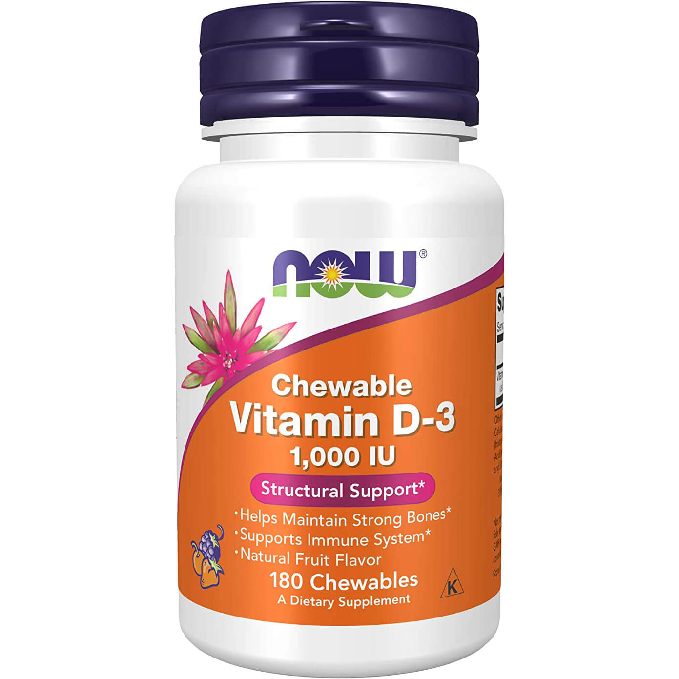 Витамин D3 Now Foods, 180 жевательных таблеток now foods жевательный витамин d3 натуральный фруктовый вкус 1000 ме 180 жевательных таблеток