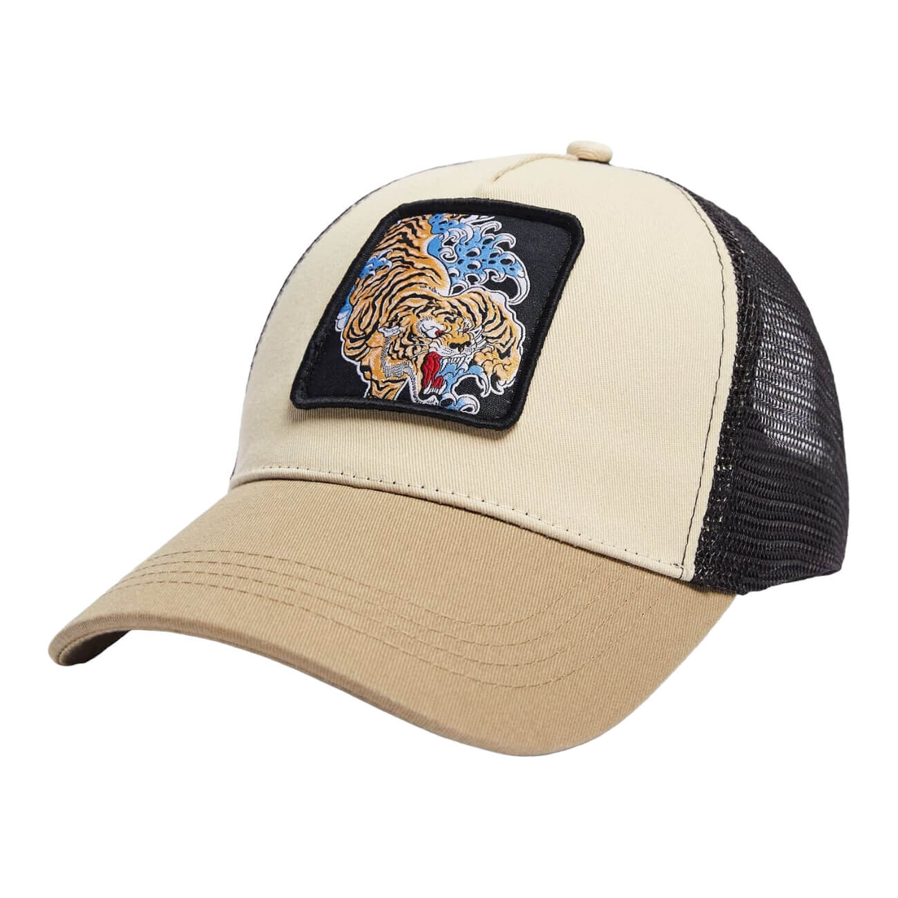 

Бейсболка Bershka Printed Trucker, бежевый/черный