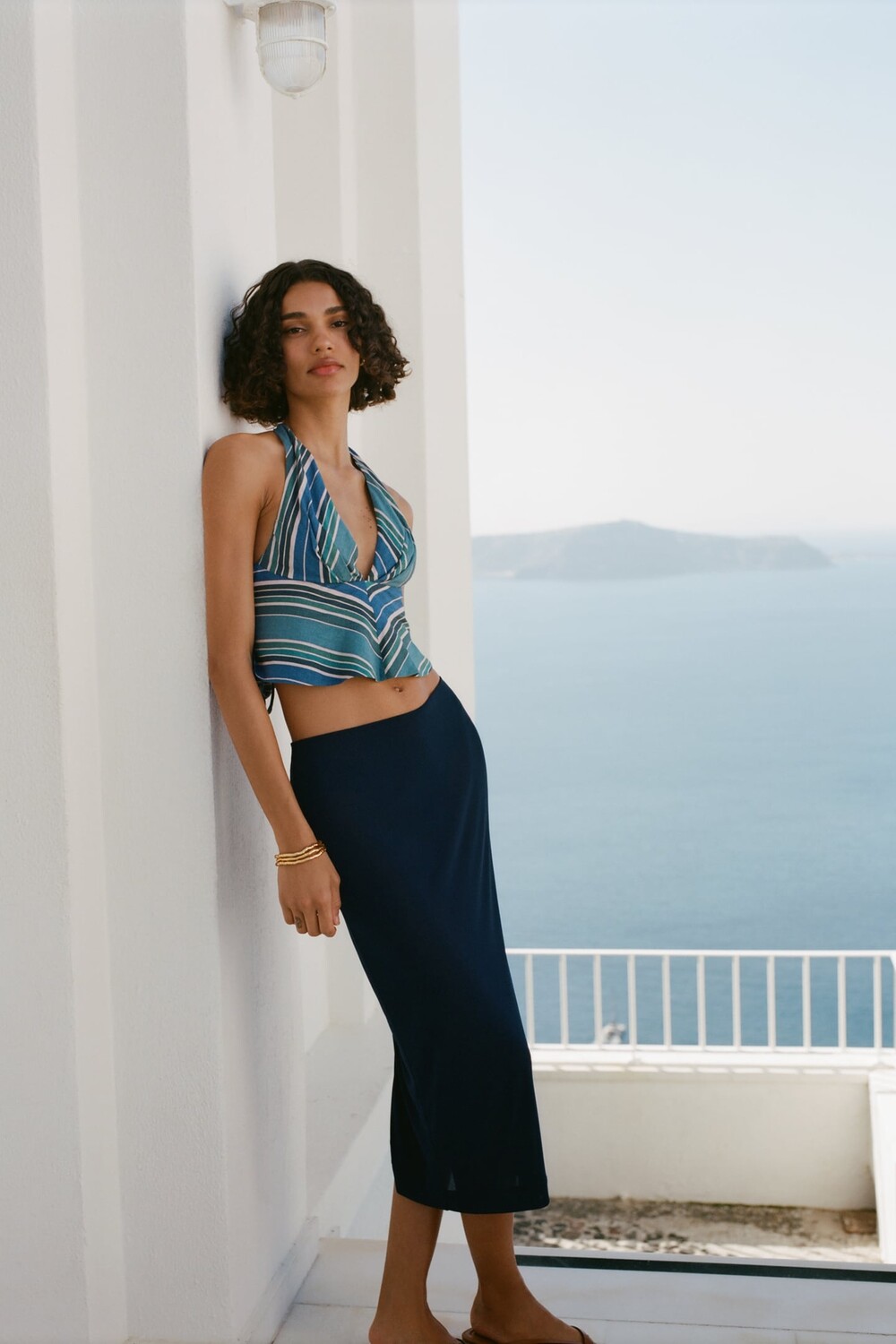 

Топ в полоску из льняной смеси ZARA, мультиколор