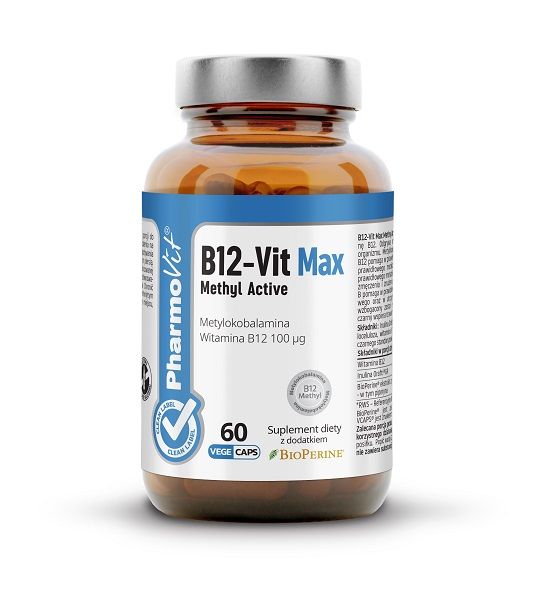 Метилированный витамин B12 Pharmovit Clean Label B12-Vit Max, 60 шт капсулы поддерживающие иммунную систему pharmovit clean label wiesiołek olej tłoczony na zimno 60 шт