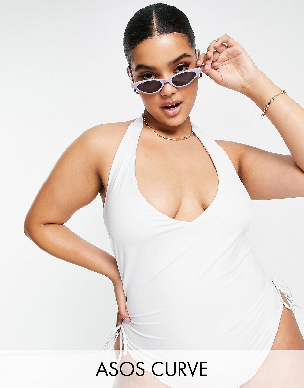 

Белый купальник с регулируемой талией ASOS DESIGN Curve