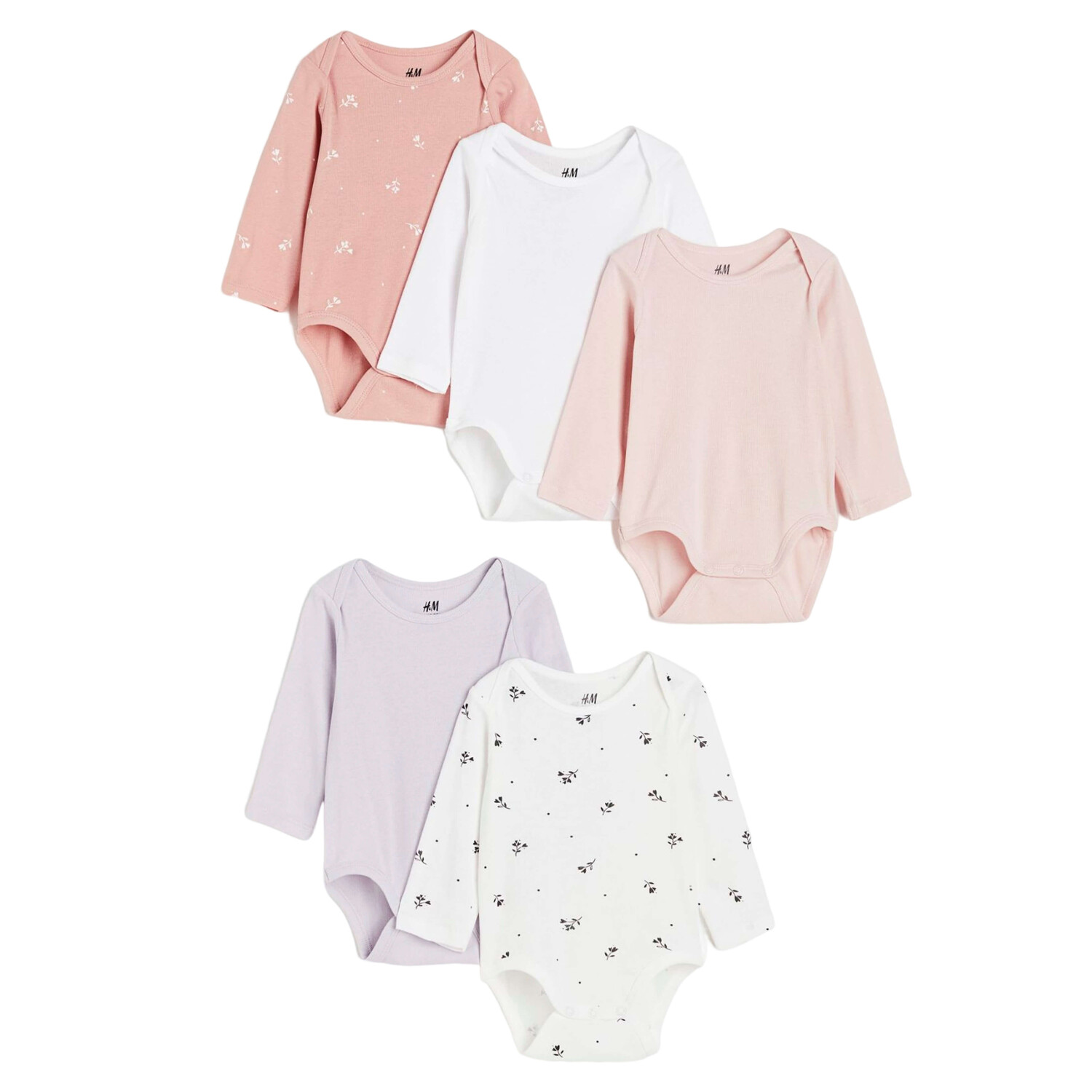 

Комплект боди H&M Long-sleeved, 5 штук, светло-сиреневый/розовый